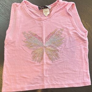 Sparkling Pink Butterfly Kids Tank Top